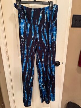 Blue Tie-Dye Wide Leg Pants with High Waist
